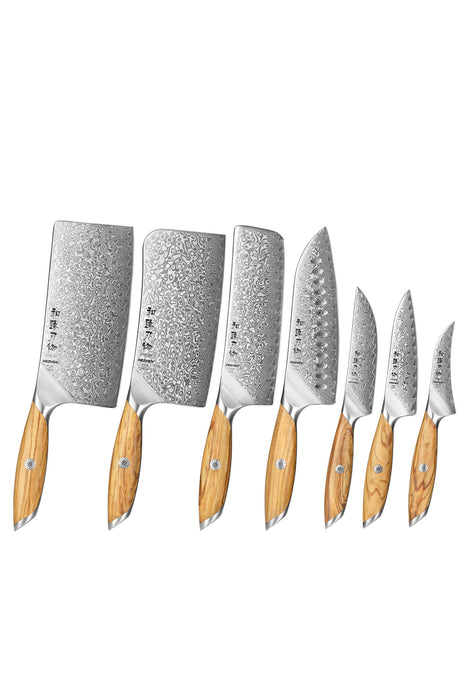 7 Pcs Chef Knife Set 73 Layers Damascus Powder Steel with Olive Wood Handle - X01 Flagship Series