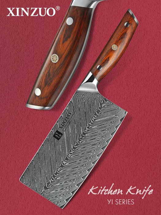 Xinzuo B27 7" 67 Layer Japanese Damascus Cleaver Damascus Steel Cleaver Knife Open Box