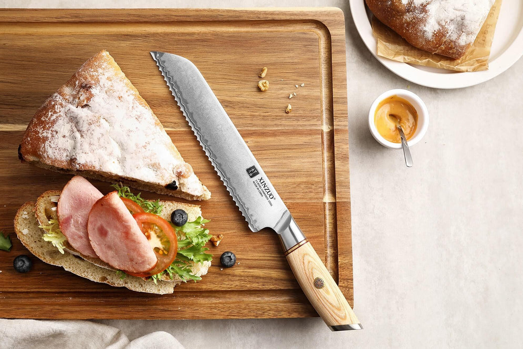 Xinzou B37S Composite Stainless Steel Bread knife with Pakka Wood Handle - The Bamboo Guy