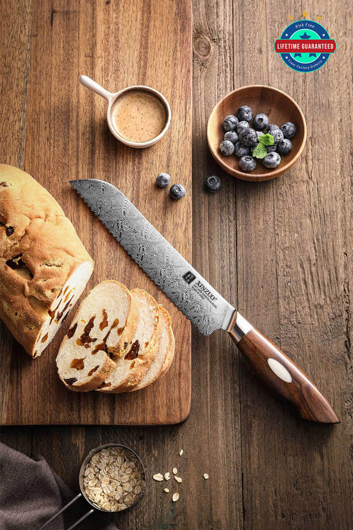 Xinzuo B46D 8.5" 110 Layer Damascus Bread Knife Dessert Ironwood Handles Open Box