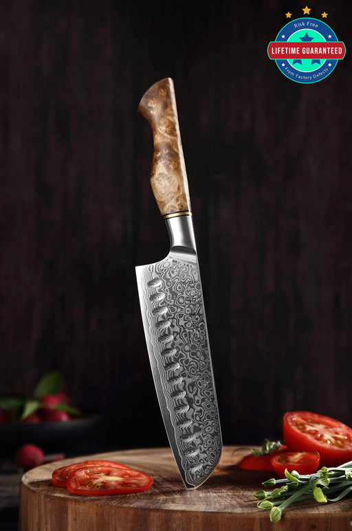 Hezhen B30 Forged Damascus Stainless Steel Kitchen Japanese style Santoku Knife