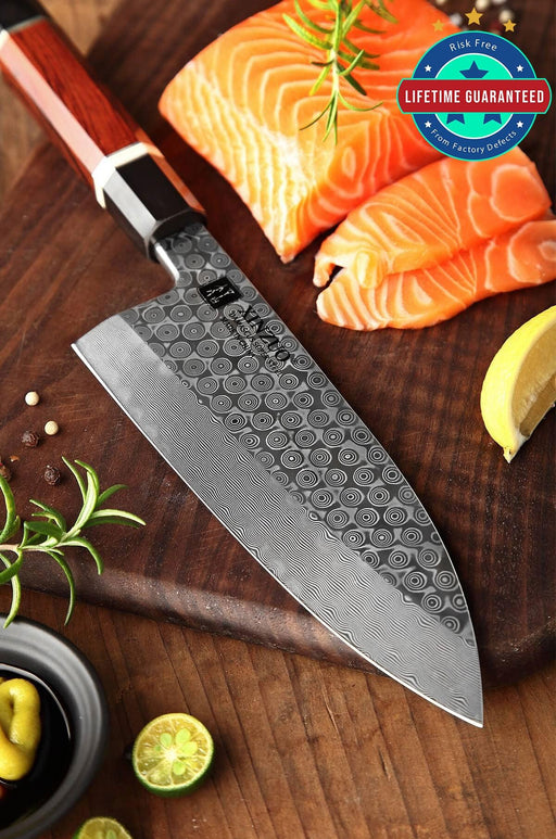XINZUO Deba Professional Handmade Japanese 110 layers Damascus Steel Sharp Kitchen Knife Open Box