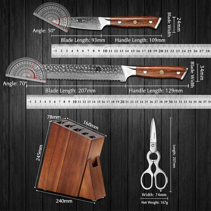 Xinzuo B13D 7 Pcs 67 Layer Damascus Knife Set with Block & Kitchen Shears