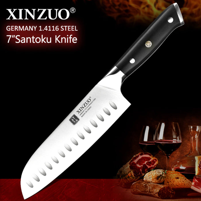 Xinzuo B13S 7" German High Carbon Stainless Steel Santoku Knife Ebony Handles