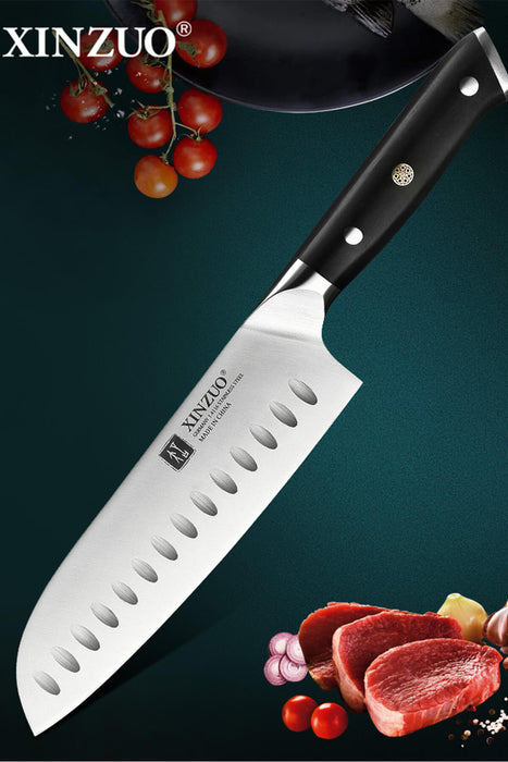 Xinzuo B13S 7" German High Carbon Stainless Steel Santoku Knife Ebony Handles