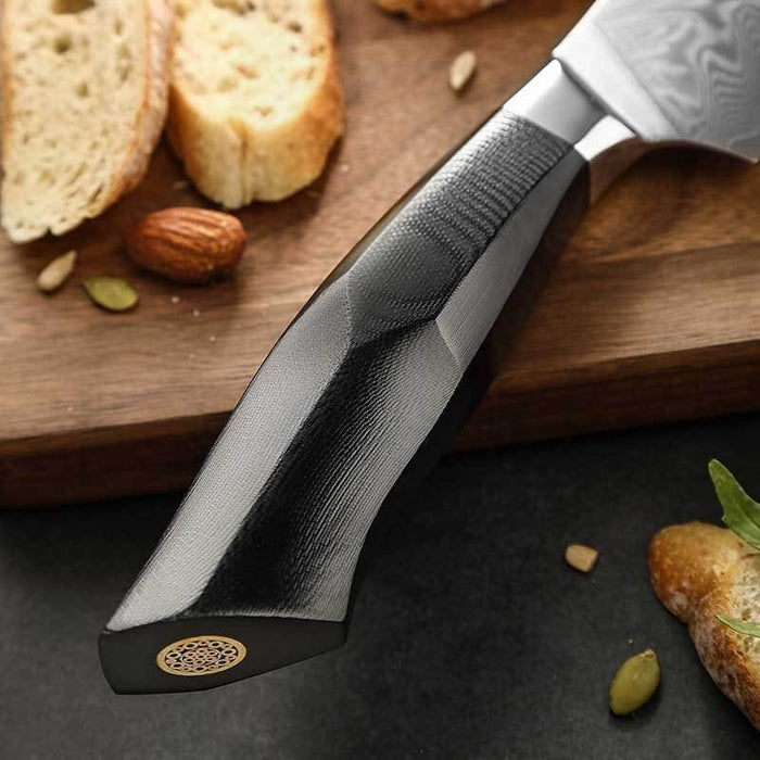 B32 Damascus Steel Bread knife Black G10 handle