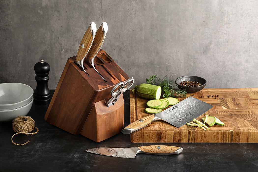 6 Pcs Chef Knife Set 73 Layers Damascus Powder Steel with Olive Wood Handle - X01 Flagship Series