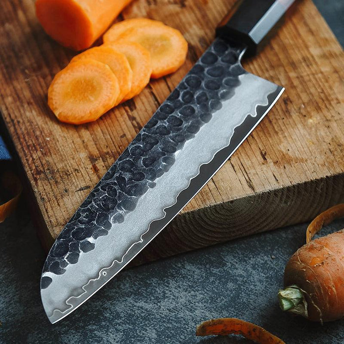 HEZHEN PM8S Damascus Forged Santoku Knife Three-layer Composite Steel Stainless Steel - The Bamboo Guy