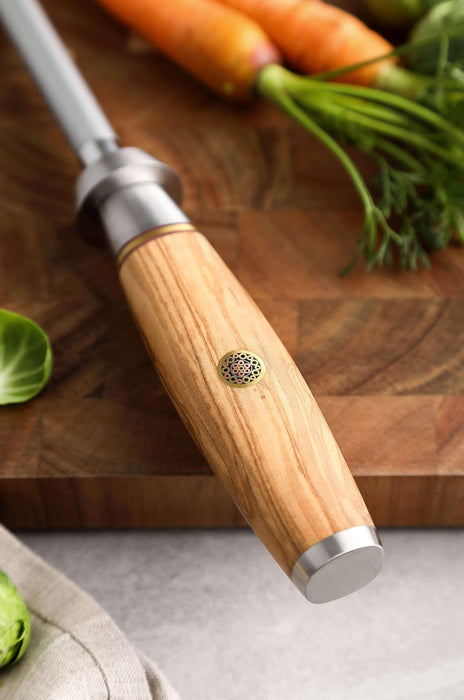 Zinzuo 9" Professional Kitchen Knife Blade Sharpener Diamond Sharpening Rod Olivewood Handle - The Bamboo Guy