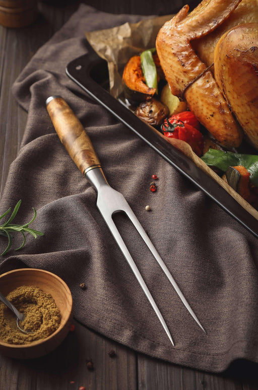 Hezhen B30 Stainless Steel Meat Fork Olivewood Handle